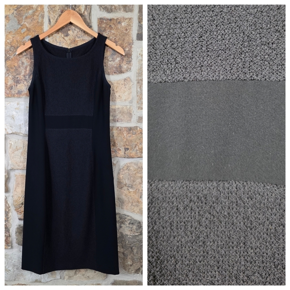 St John Caviar Wool Knit Black Sleeveless Sheath Dress